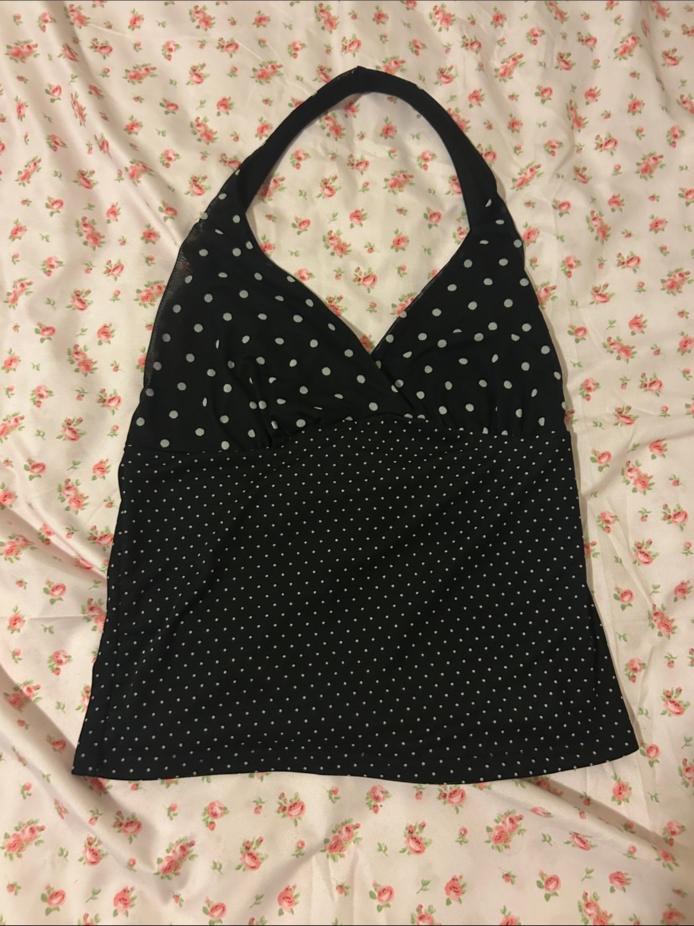 Electric Family Black White Polka Dot Halter Tank